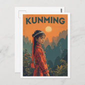 Vintage Kunming, China Travel Briefkaart (Voorkant / Achterkant)