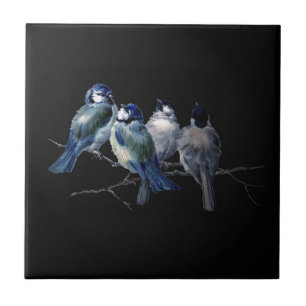 vintage kunst blauwe vogels op tak tegeltje
