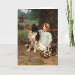Vintage Kunstwerk - Meisje en Haar Collies, Kaart