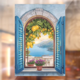 vintage Kust Romantisch Landschap Balkon en Citroe Raamsticker