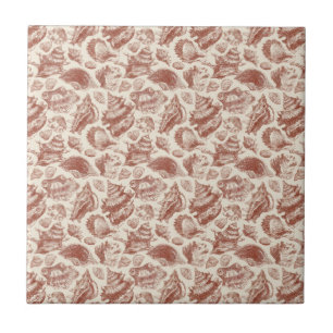 Vintage Kust Schelp Toile in Warme Aardtinten Tegeltje