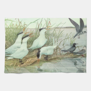 Vintage kustvogels in een moeras van Louis Fuertes Theedoek