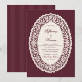 Vintage Lace Burgundy Wedding Invitation (Devant / Derrière)
