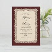 Vintage Lace Burgundy Wedding Invitation (Debout devant)