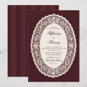Vintage Lace Burgundy Wedding Invitation (Devant / Derrière)