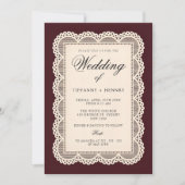 Vintage Lace Burgundy Wedding Invitation (Devant)