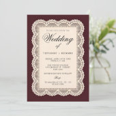 Vintage Lace Burgundy Wedding Invitation (Debout devant)