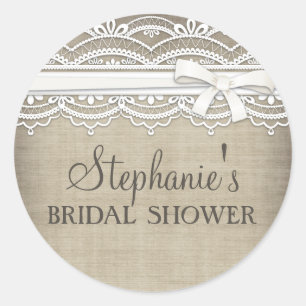 Vintage Lace en Linen Rustic Elegance Vrijgezellen Ronde Sticker