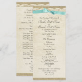 Vintage Lace et Aqua Bow Wedding Programme (Devant / Derrière)