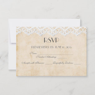 Vintage Lace Lips & Stache RSVP Kaartje