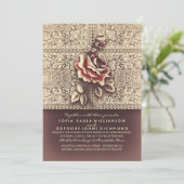 Vintage Lace Marsala Rose Mariage Invitations (Debout devant)