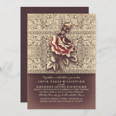 Vintage Lace Marsala Rose Mariage Invitations (Devant / Derrière)