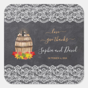 Vintage Lace Winery Chalk Thanksgiving Wedding Vierkante Sticker
