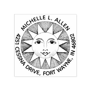 Vintage Lachende Zon Custom Ronde Retouradres Rubberstempel