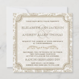 Vintage Lacy Leaves Fall Wedding Uitnodiging