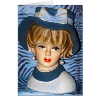 Vintage Lady Head Vase Blue Bucket Pet 1960s Kaart