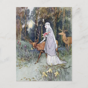 Vintage Lady in het Bos Wenskaart Feestdagenkaart