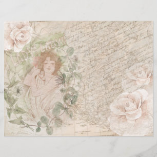 Vintage Lady Rose Script Map Scrapbook Papier