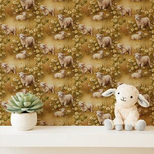 Vintage Lammetjes en Madeliefjes Nursery Behang