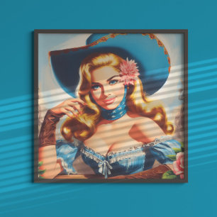 Vintage landelijke vrouw poster