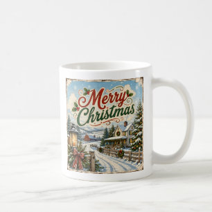 vintage landschap kerst mok