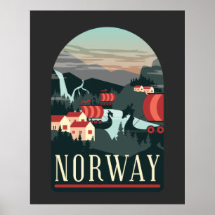 Vintage landschap Noorwegen Poster