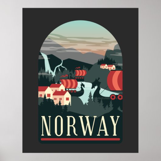Vintage landschap Noorwegen Poster (Voorkant)