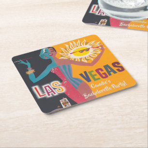 Vintage Las Vegas vrijgezellenfeestje party Vierkante Kartonnen Onderzetter