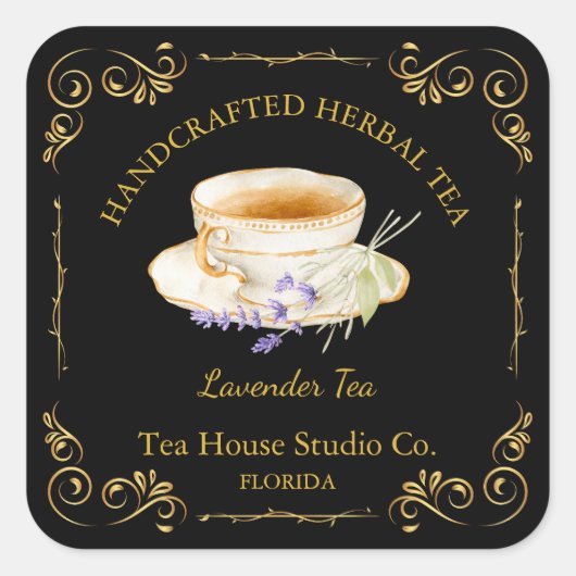 Vintage Lavendel Thee Vierkante Label (Voorkant)