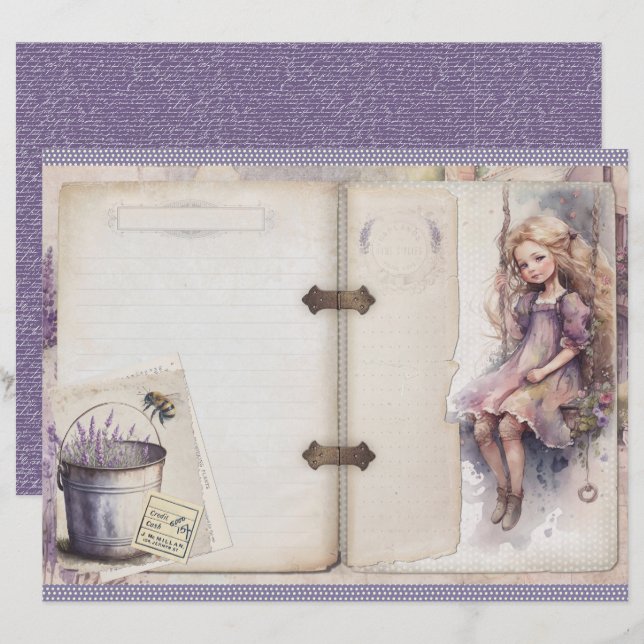 Vintage lavendelpapiervel (Voorkant / Achterkant)