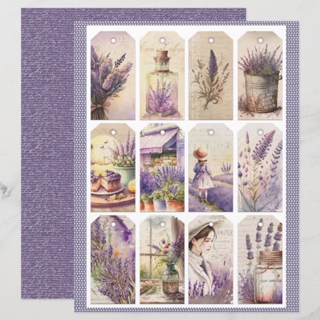 Vintage Lavender Journal Paper Sheet (Voorkant / Achterkant)