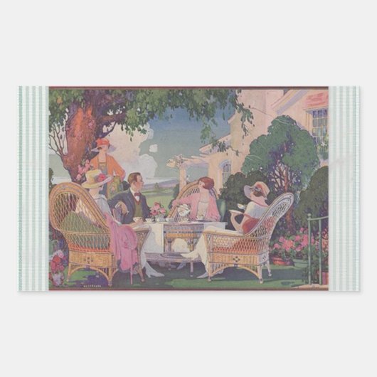 Vintage Lawn Gathering Rectangle Stickers (Devant)