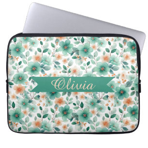 Vintage Lente Groen Bloemmotief Persoonlijk Laptop Sleeve