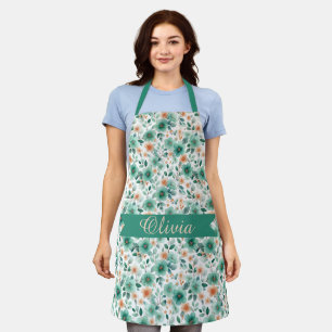 Vintage Lente Groen Bloemmotief Persoonlijk Schort
