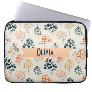 Vintage Lente Oranje en Groene Botanische Naam Laptop Sleeve