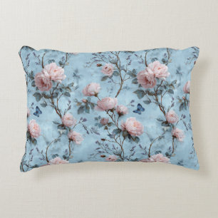 Vintage lente pioenrozen op blauw accent kussen