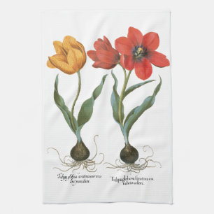 Vintage Lente Tulpen Bloemen door Basilius Besler Theedoek