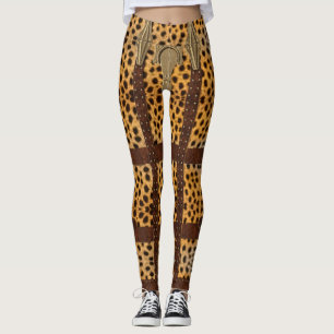 Vintage Leren Tribale Luipaard Dierprint Leggings