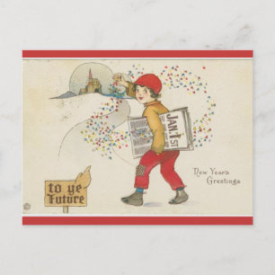 Vintage levert kranten Nieuwjaarsdag Briefkaart