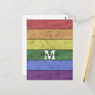 Vintage LGBT-vlag trots gedesdistresseerde regenbo Briefkaart