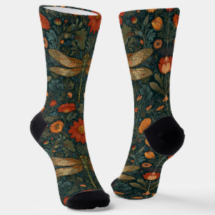 Vintage libelle oranje bloemrijke groene boho chic sokken