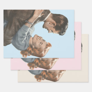 Vintage liefdesromantiek Nieuwgetrouwden Zullen we Inpakpapier Vel