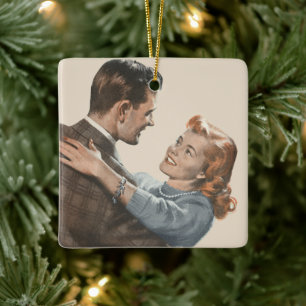 Vintage liefdesromantiek Nieuwgetrouwden Zullen we Keramisch Ornament
