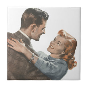 Vintage liefdesromantiek Nieuwgetrouwden Zullen we Tegeltje