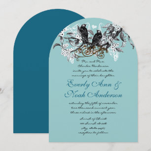 Vintage Liefdesvogels Blauwe Tak Huwelijk Kaart