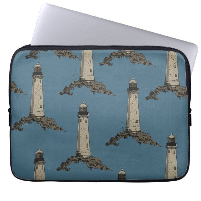 Vintage lighthouse pattern laptop sleeve (Voorkant)