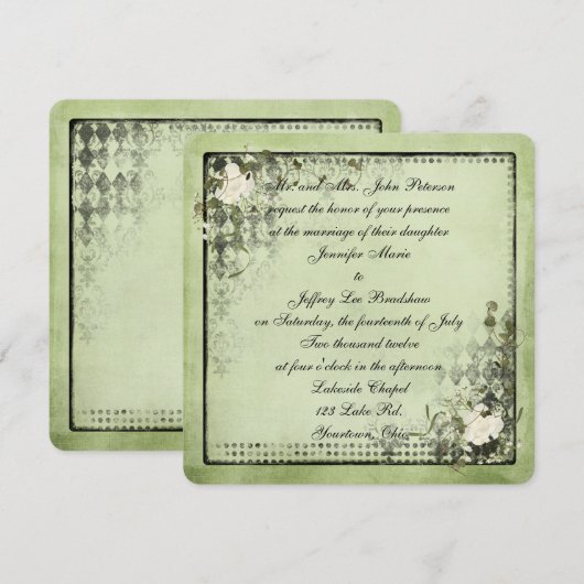 vintage lijst groene en zwarte florale kaart (Voorkant / Achterkant)