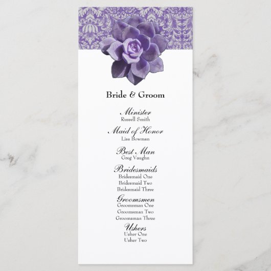 Vintage Lilac Programme de Mariage Succulent (Devant)