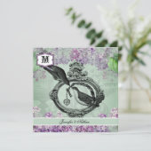 Vintage Lilacs Locket Square Wedding Invitation Kaart (Staand voorkant)