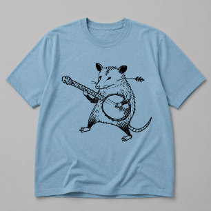 Vintage Linocut Opossum Speelt Banjo T-shirt